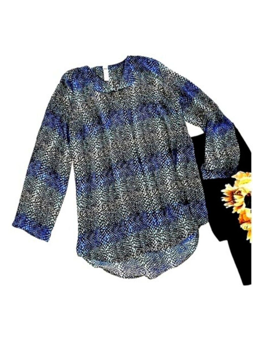 Women’s Plus Size 2X Blouse Blue Black Roll Tab Office Casual Lightweight Work